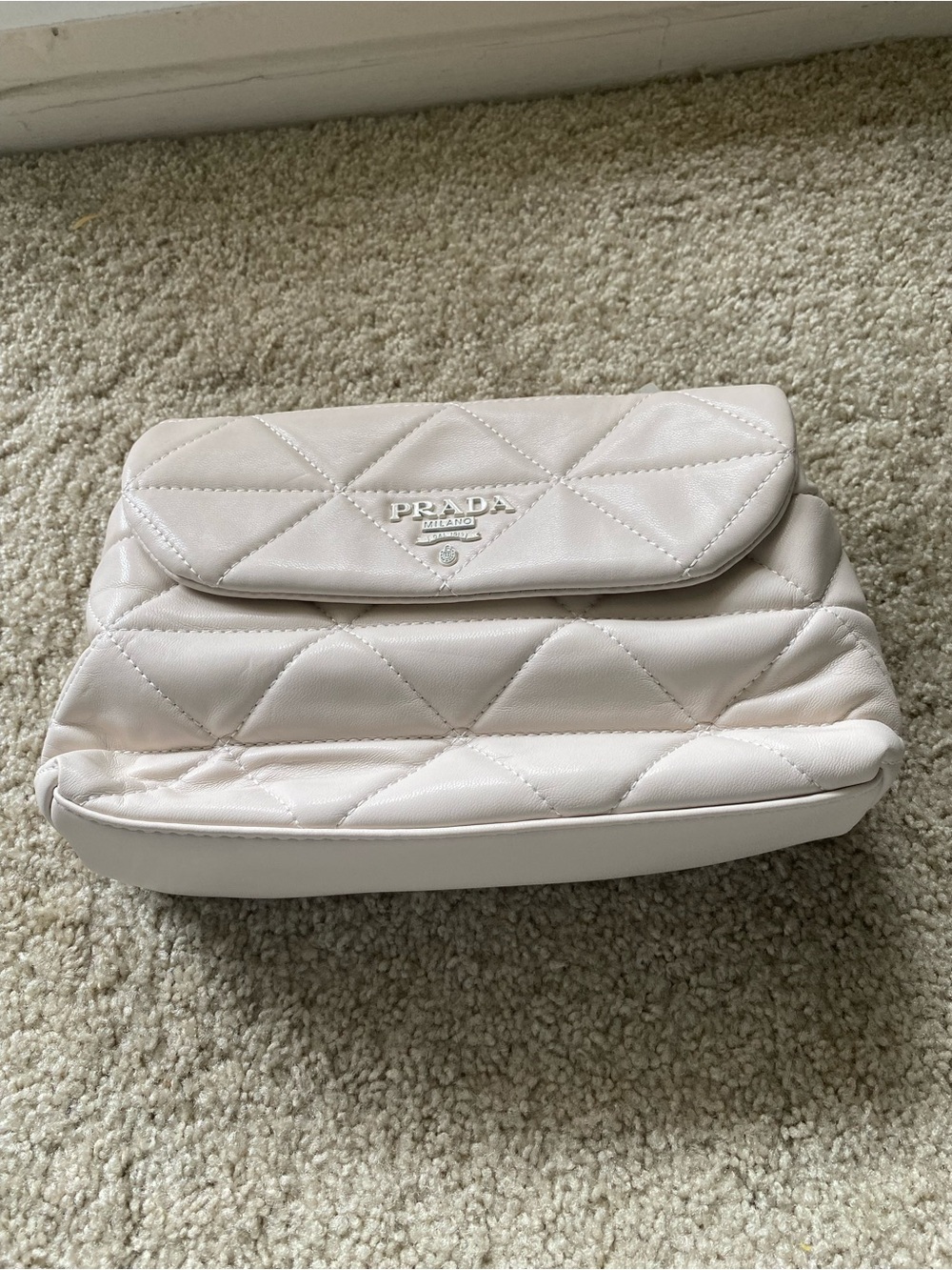 Quilted Leather Crossbody Bag in Off-White